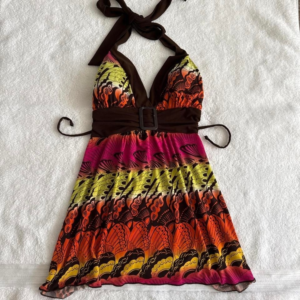y2k tropical fitted halter top with tie back